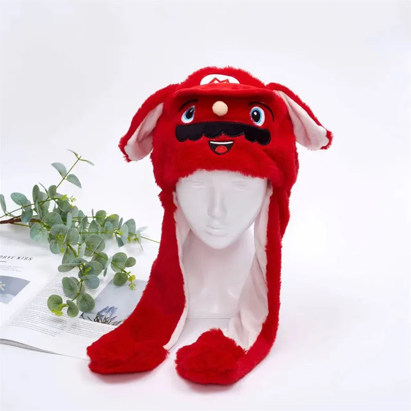 Plush Hat with Pop-Up Ears for Kids & Adults – Interactive Cosplay Beanie with Squeeze Paws | Fun Winter Accessory for Parties, Christmas