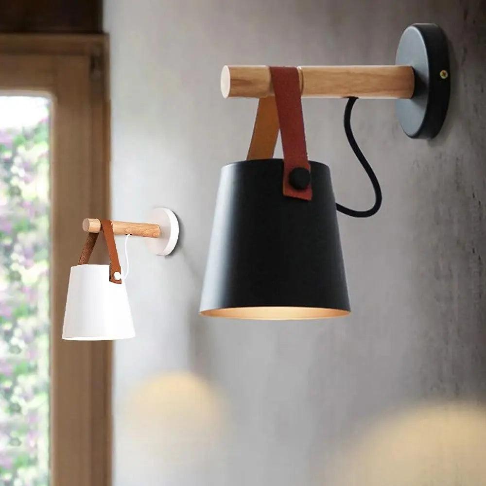 Wooden Wall Sconce Minimalist Bedroom Lighting Black White Hardwired Plug In Ambient Light Fixture Modern Scandinavian Style Home Decor