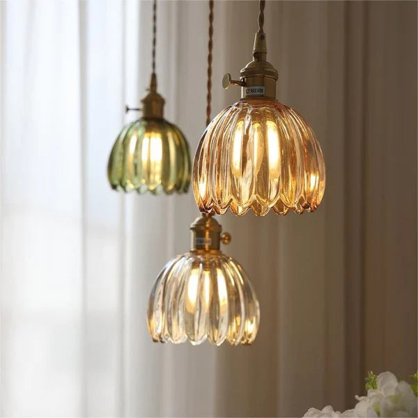 Hanging Glass Ceiling Fixture Floral Petal Shade 10 Inch E27 Socket Modern Kitchen Dining Room Overhead Lighting for Islands Counters Nooks