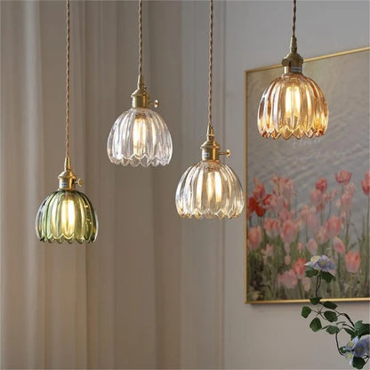 Hanging Glass Ceiling Fixture Floral Petal Shade 10 Inch E27 Socket Modern Kitchen Dining Room Overhead Lighting for Islands Counters Nooks