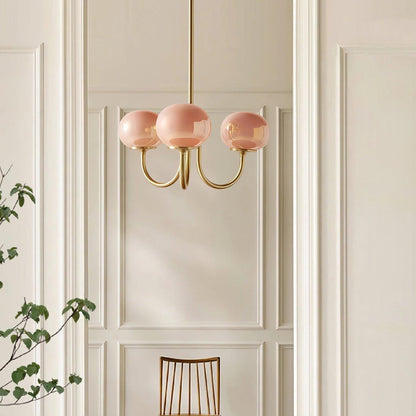 Multi-Globe Pendant Light Fixture Pink Frosted Glass Metal Frame Dining Room Overhead Lighting Statement Centerpiece for Living Room Entrywa
