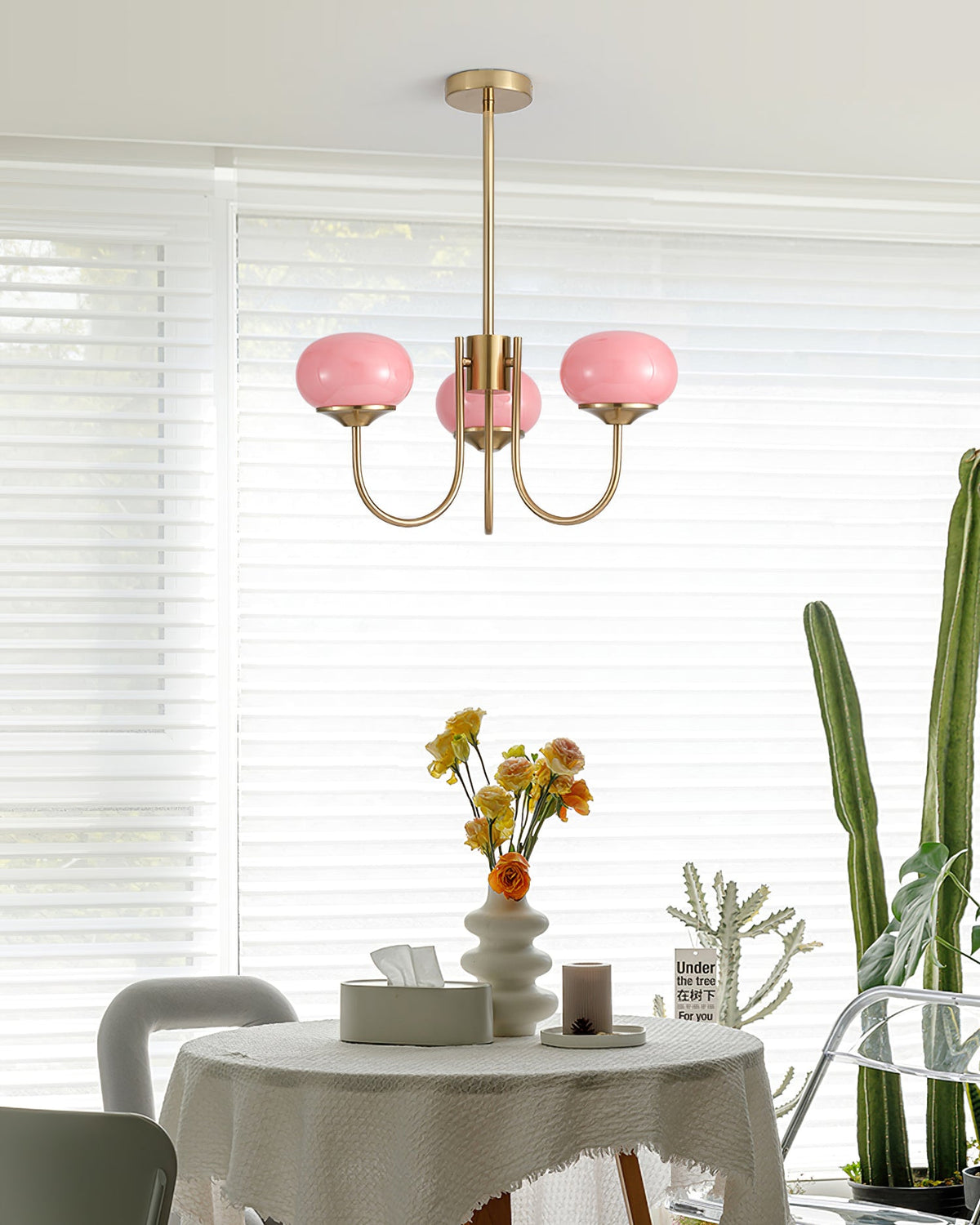 Orb Pendant Light with Adjustable Height Metal Frame and Spherical Shades for Kitchen Island Dining Living Room Bedroom E27 Socket Pink Whit