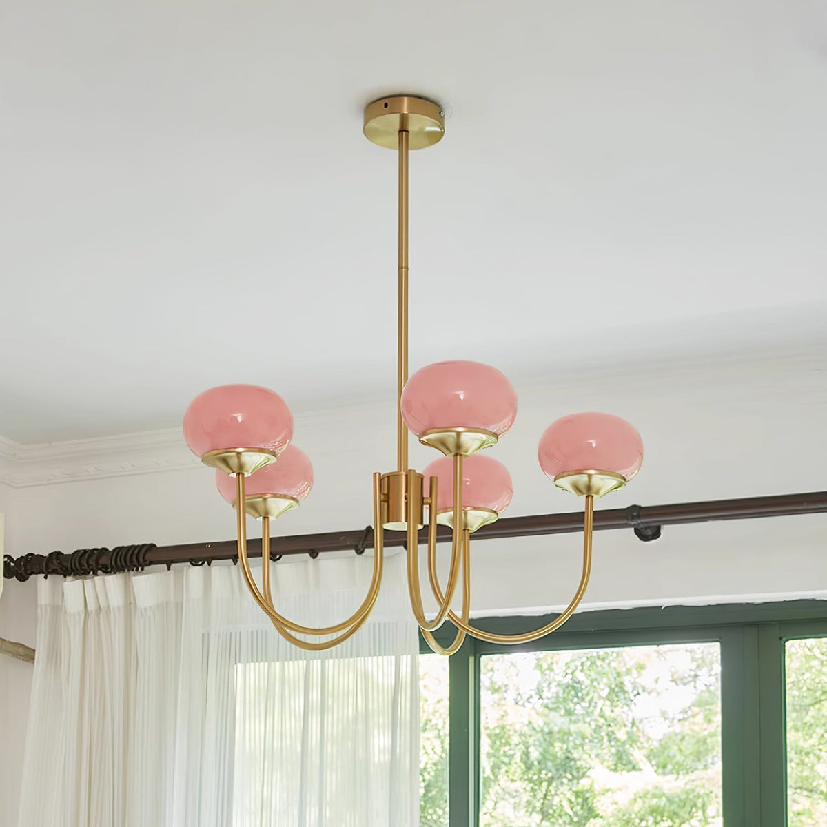 Multi-Head Pendant Chandelier with Colored Glass Shades 18-26 in Metallic Finish for Dining Room Bedroom Kitchen Island Overhead Lighting E2