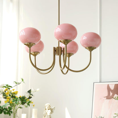 Multi-Globe Pendant Light Fixture Pink Frosted Glass Metal Frame Dining Room Overhead Lighting Statement Centerpiece for Living Room Entrywa