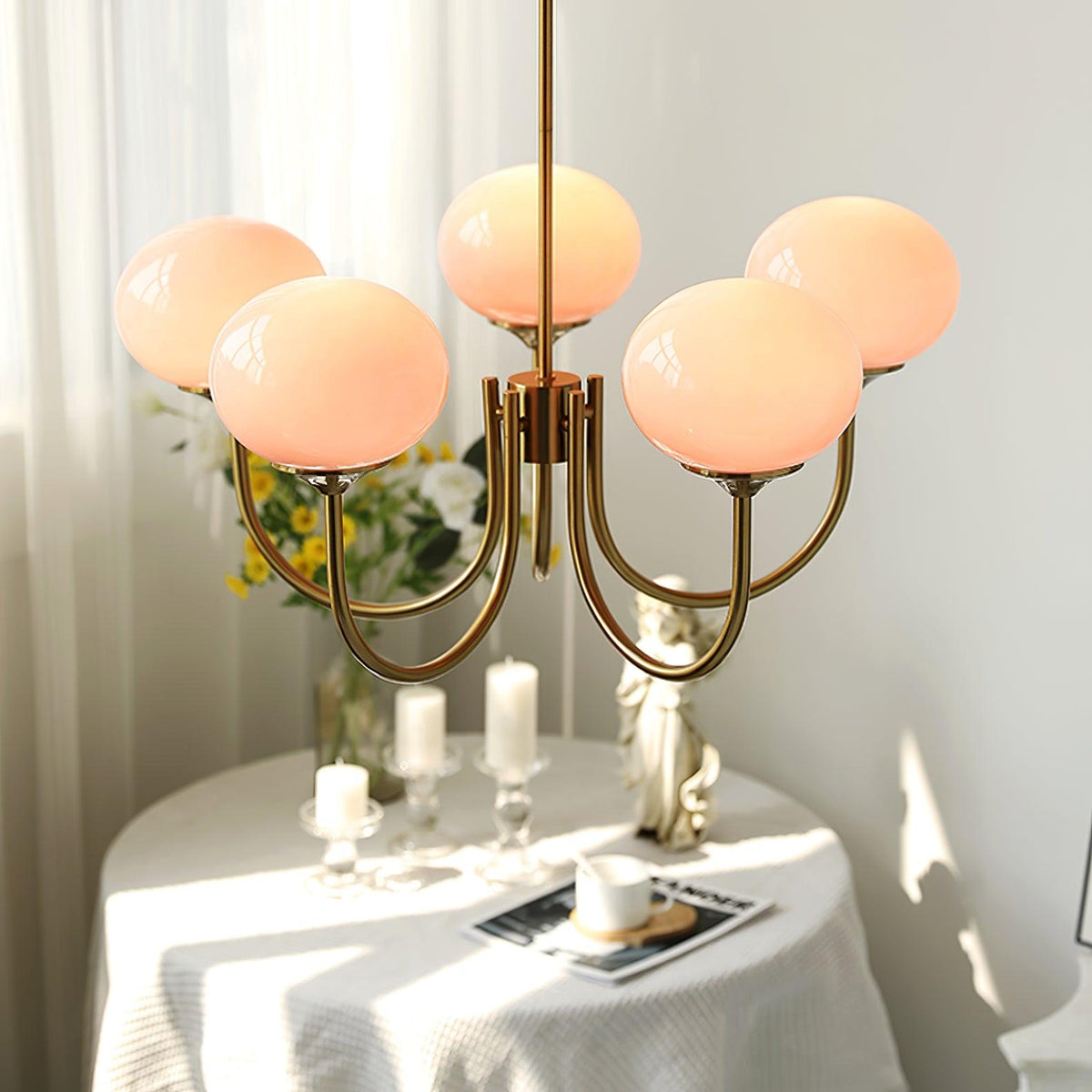Multi-Head Pendant Chandelier with Colored Glass Shades 18-26 in Metallic Finish for Dining Room Bedroom Kitchen Island Overhead Lighting E2