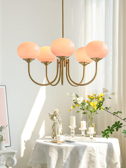 Orb Pendant Light with Adjustable Height Metal Frame and Spherical Shades for Kitchen Island Dining Living Room Bedroom E27 Socket Pink Whit