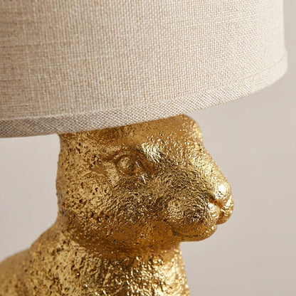 Resin Bunny Accent Lamp with Linen Shade 20 in Tall Gold Finish Decorative Nightstand Light E27 Socket Animal Sculpture for Bedroom Living R