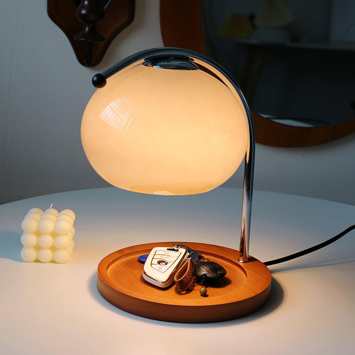 Halogen Wax Warmer Lamp with Glass Shade for Flameless Scent Release | Safe Home Fragrance Heater for Candles & Melts | Wood Base Ambient Li