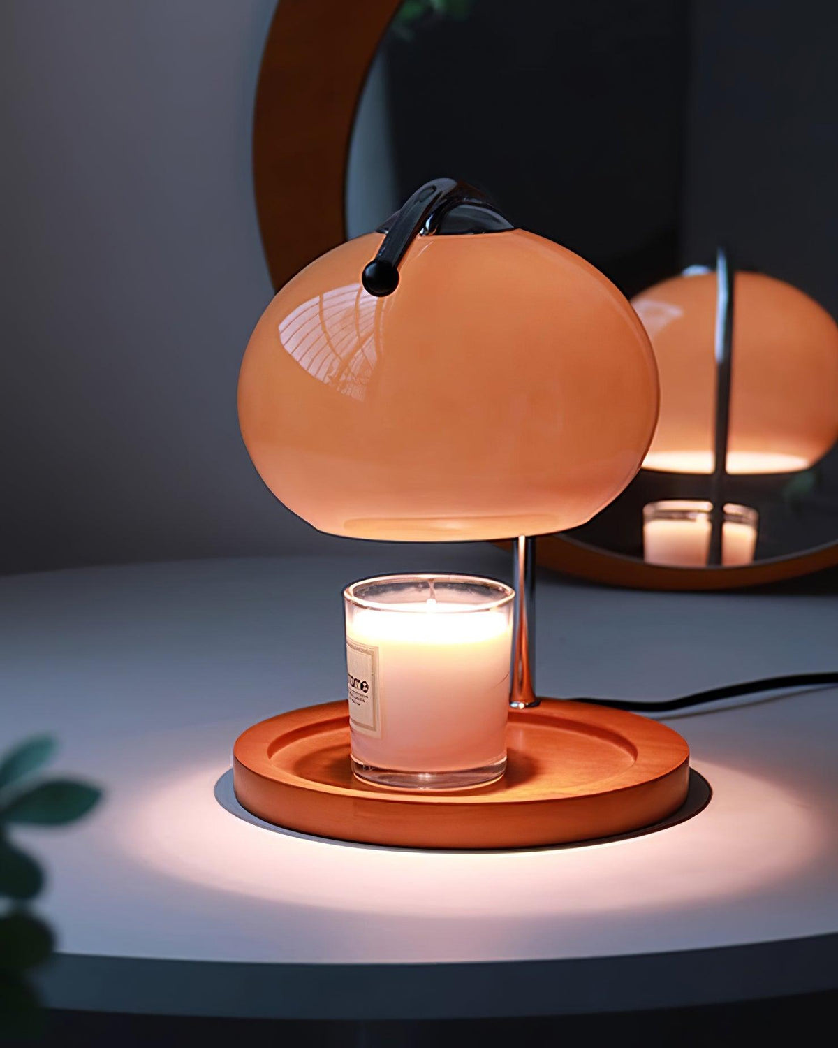 Halogen Wax Warmer Lamp with Glass Shade for Flameless Scent Release | Safe Home Fragrance Heater for Candles & Melts | Wood Base Ambient Li