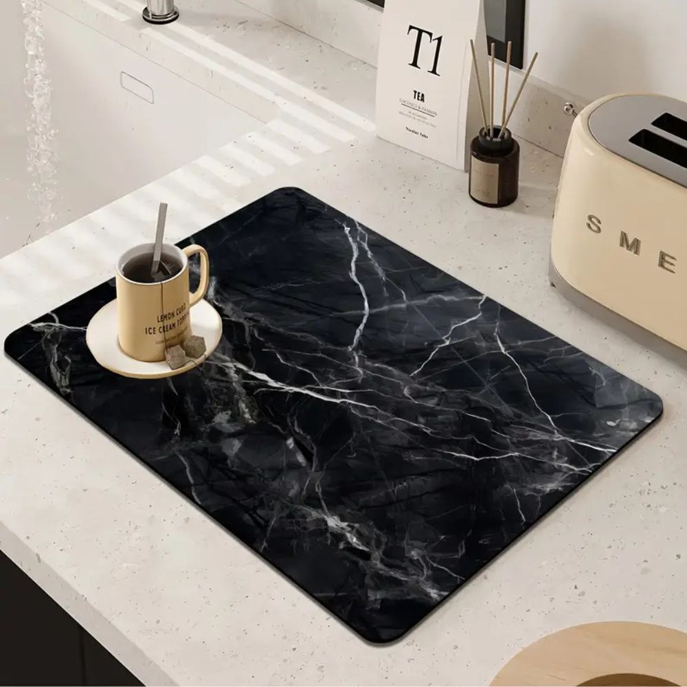 Tapis de séchage à vaisselle Maven - Terre de diatomées absorbante, antidérapant, design marbré moderne