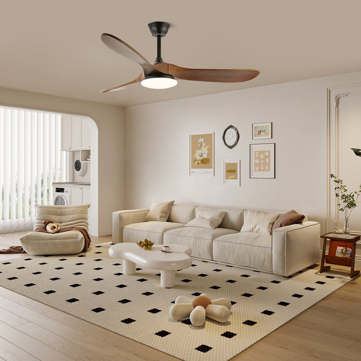 Ceiling Fan with Light 42in 52in Real Wood Blades 6 Speed LED Indoor Modern for Living Room Bedroom Dining Room Office Adjustable Temperatur