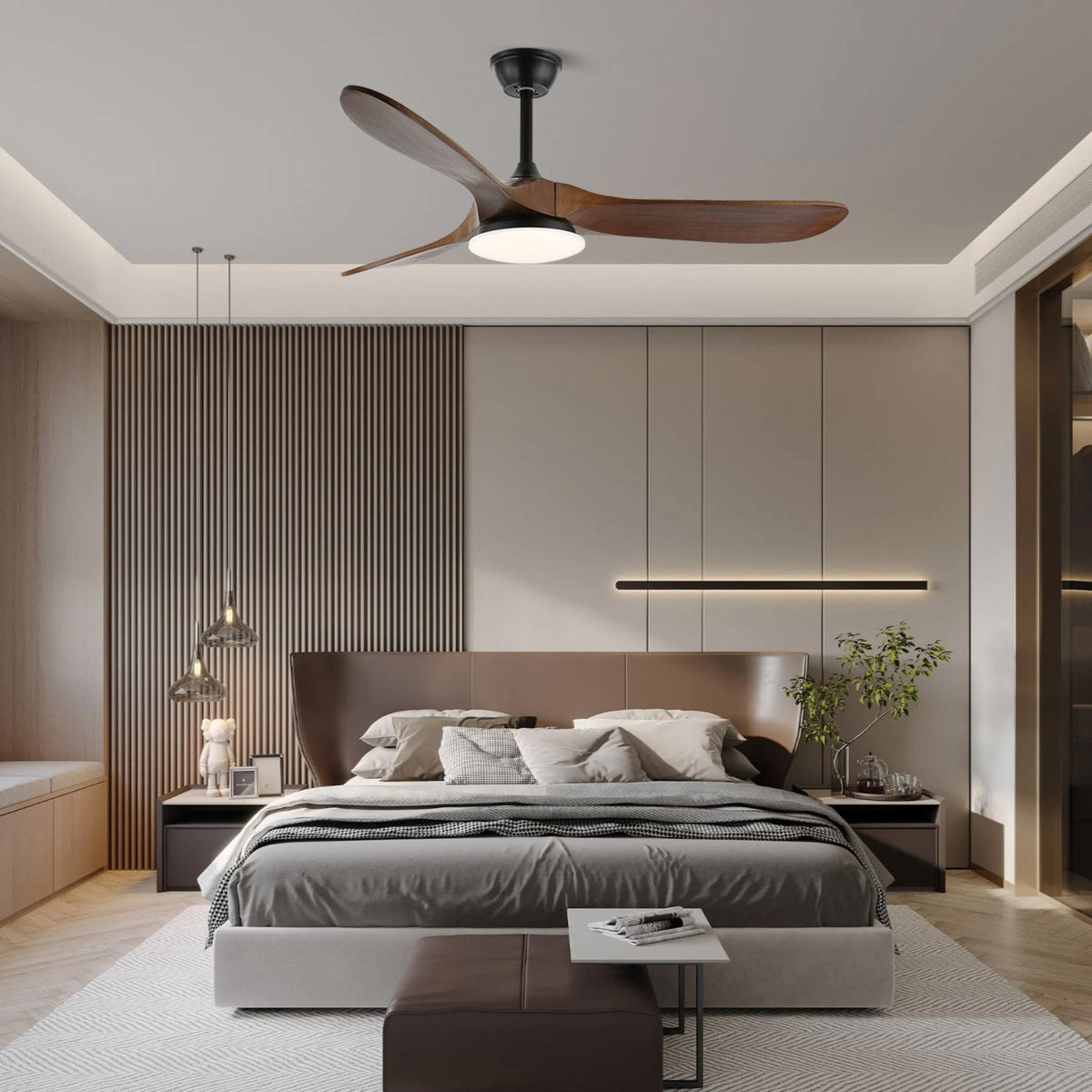Ceiling Fan with Light 42in 52in Real Wood Blades 6 Speed LED Indoor Modern for Living Room Bedroom Dining Room Office Adjustable Temperatur