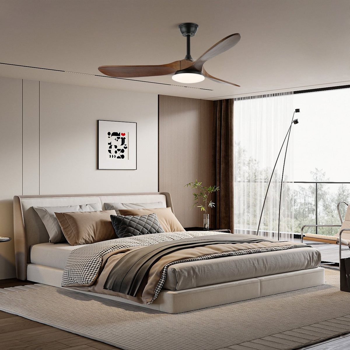 Ceiling Fan with Light 42in 52in Real Wood Blades 6 Speed LED Indoor Modern for Living Room Bedroom Dining Room Office Adjustable Temperatur