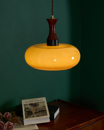 Glass Pendant Light for Kitchen Island & Dining Room — Adjustable Hanging Fixture with Warm Amber Shade, 11 Inch Wide, Dimmable Modern Farmh