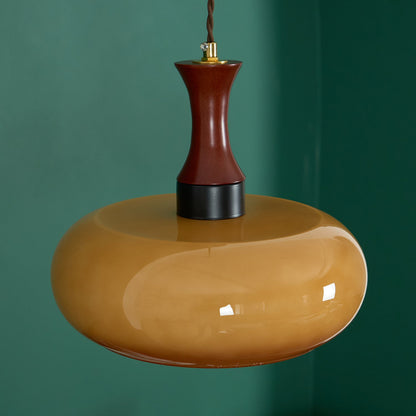 Glass Pendant Light for Kitchen Island & Dining Room — Adjustable Hanging Fixture with Warm Amber Shade, 11 Inch Wide, Dimmable Modern Farmh