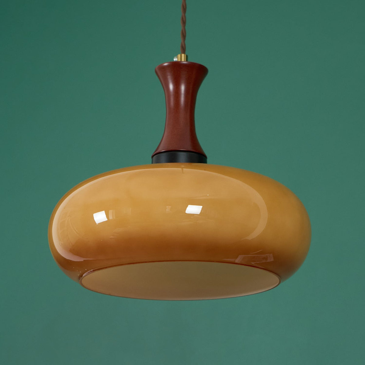 Glass Pendant Light for Kitchen Island & Dining Room — Adjustable Hanging Fixture with Warm Amber Shade, 11 Inch Wide, Dimmable Modern Farmh