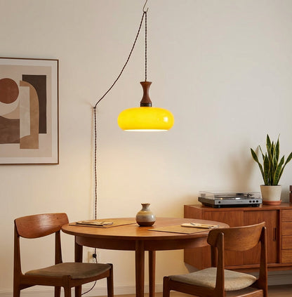 Glass Pendant Light for Kitchen Island & Dining Room — Adjustable Hanging Fixture with Warm Amber Shade, 11 Inch Wide, Dimmable Modern Farmh