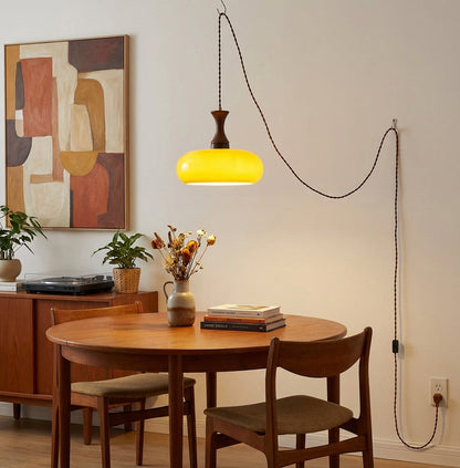 Glass Pendant Light for Kitchen Island & Dining Room — Adjustable Hanging Fixture with Warm Amber Shade, 11 Inch Wide, Dimmable Modern Farmh