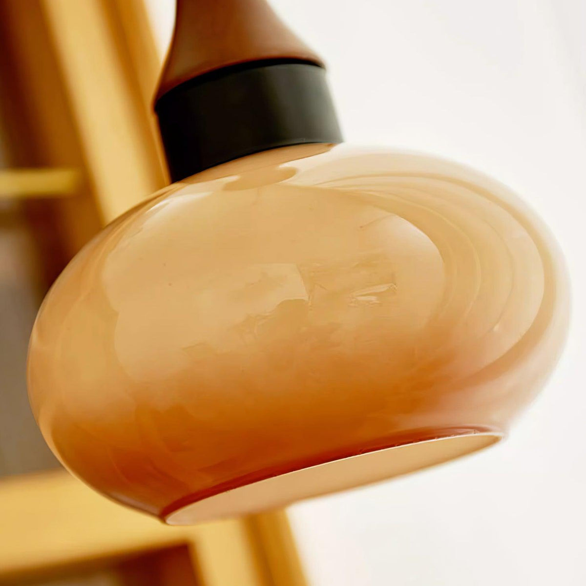 Hanging Light Fixture with Amber Glass Shade 7 Inch Diameter Adjustable Cord for Kitchen Islands Dining Tables Breakfast Bars Modern Farmhou