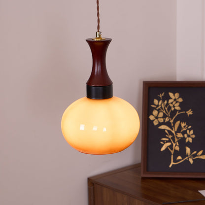Hanging Light Fixture with Amber Glass Shade 7 Inch Diameter Adjustable Cord for Kitchen Islands Dining Tables Breakfast Bars Modern Farmhou