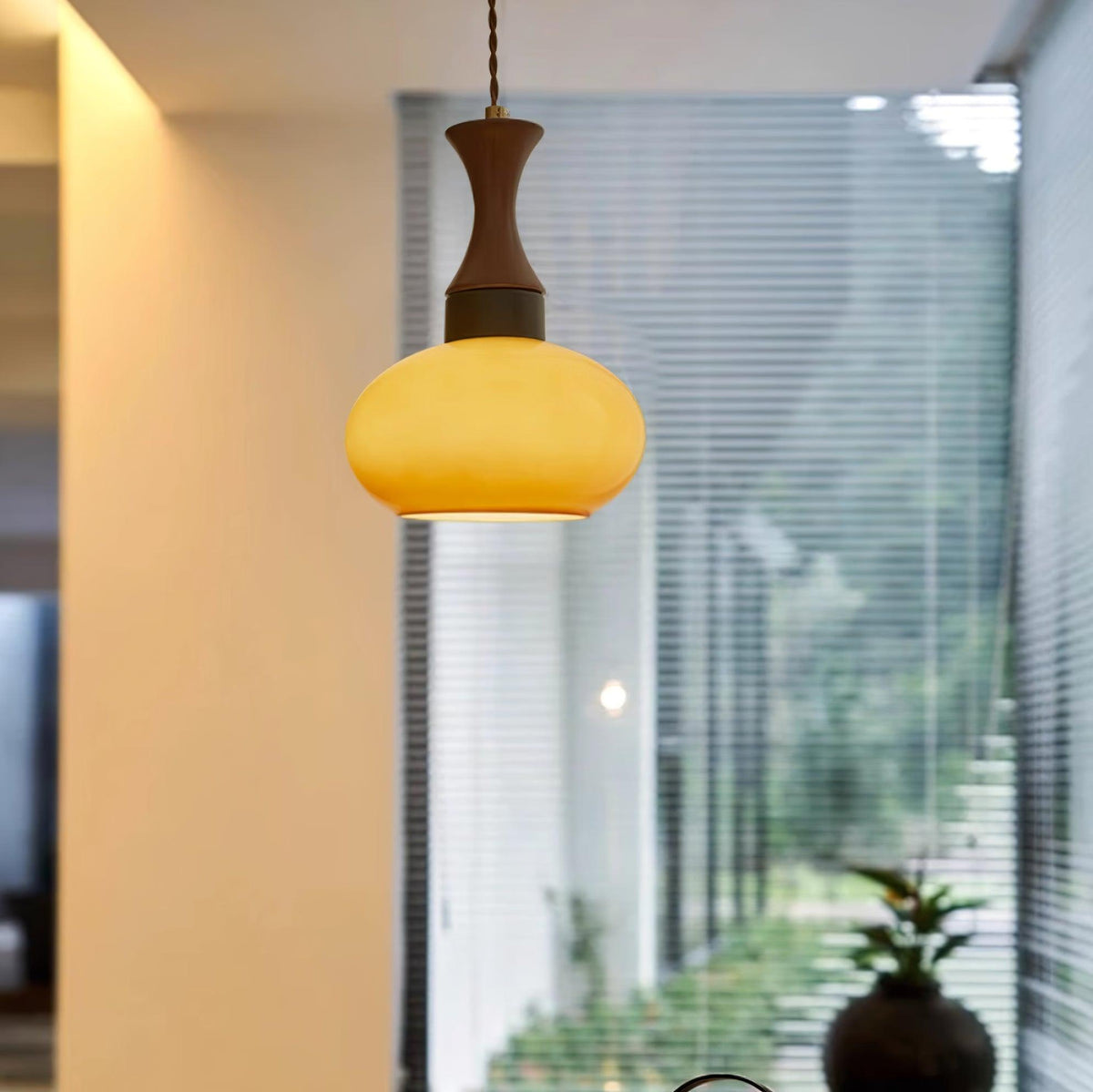 Hanging Light Fixture with Amber Glass Shade 7 Inch Diameter Adjustable Cord for Kitchen Islands Dining Tables Breakfast Bars Modern Farmhou