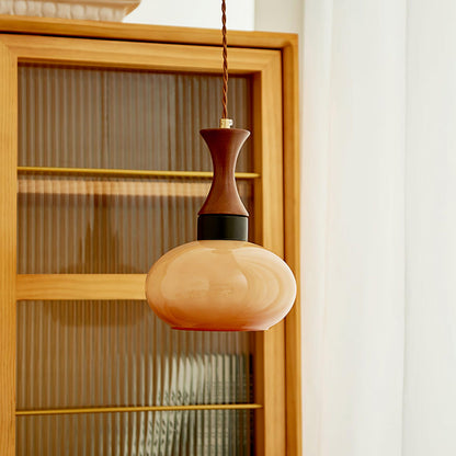 Hanging Light Fixture with Amber Glass Shade 7 Inch Diameter Adjustable Cord for Kitchen Islands Dining Tables Breakfast Bars Modern Farmhou