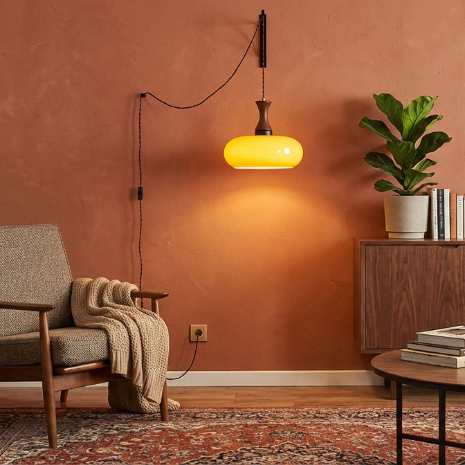 Glass Pendant Light for Kitchen Island & Dining Room — Adjustable Hanging Fixture with Warm Amber Shade, 11 Inch Wide, Dimmable Modern Farmh