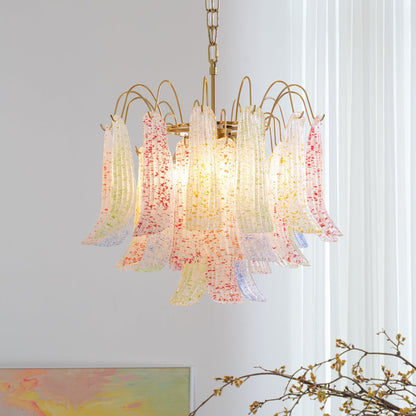 Hand-Blown Art Glass Chandelier Multi-Bulb Pendant Light Fixture Vibrant Colors Dining Room Living Room Statement Lighting 20-24 inch Diamet