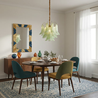 Hand-Blown Art Glass Chandelier Multi-Bulb Pendant Light Fixture Vibrant Colors Dining Room Living Room Statement Lighting 20-24 inch Diamet