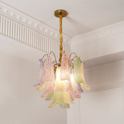 Hand-Blown Art Glass Chandelier Multi-Bulb Pendant Light Fixture Vibrant Colors Dining Room Living Room Statement Lighting 20-24 inch Diamet