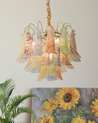 Hand-Blown Art Glass Chandelier Multi-Bulb Pendant Light Fixture Vibrant Colors Dining Room Living Room Statement Lighting 20-24 inch Diamet