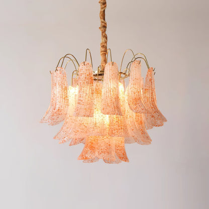 Hand-Blown Art Glass Chandelier Multi-Bulb Pendant Light Fixture Vibrant Colors Dining Room Living Room Statement Lighting 20-24 inch Diamet