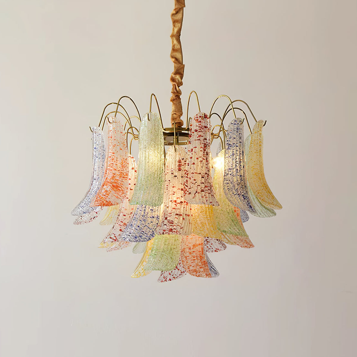 Hand-Blown Art Glass Chandelier Multi-Bulb Pendant Light Fixture Vibrant Colors Dining Room Living Room Statement Lighting 20-24 inch Diamet