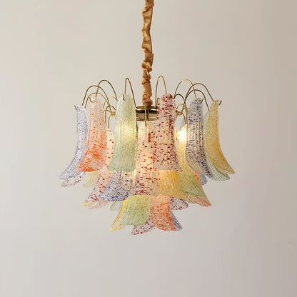 Hand-Blown Art Glass Chandelier Multi-Bulb Pendant Light Fixture Vibrant Colors Dining Room Living Room Statement Lighting 20-24 inch Diamet