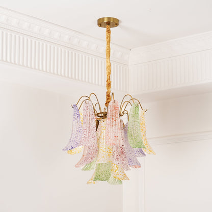 Hand-Blown Art Glass Chandelier Multi-Bulb Pendant Light Fixture Vibrant Colors Dining Room Living Room Statement Lighting 20-24 inch Diamet
