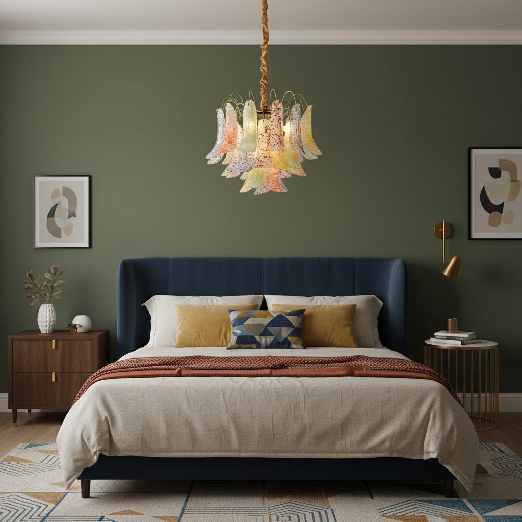 Hand-Blown Art Glass Chandelier Multi-Bulb Pendant Light Fixture Vibrant Colors Dining Room Living Room Statement Lighting 20-24 inch Diamet