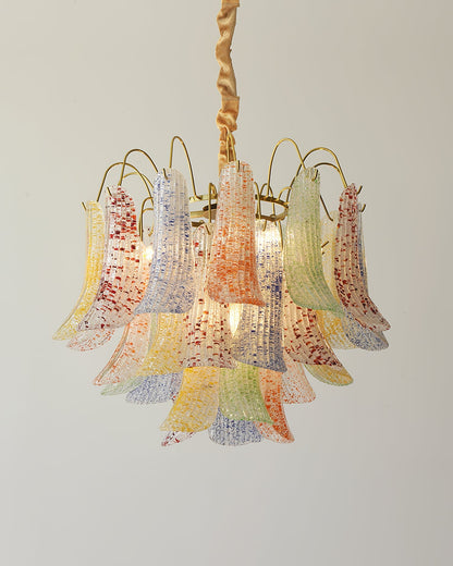 Hand-Blown Art Glass Chandelier Multi-Bulb Pendant Light Fixture Vibrant Colors Dining Room Living Room Statement Lighting 20-24 inch Diamet