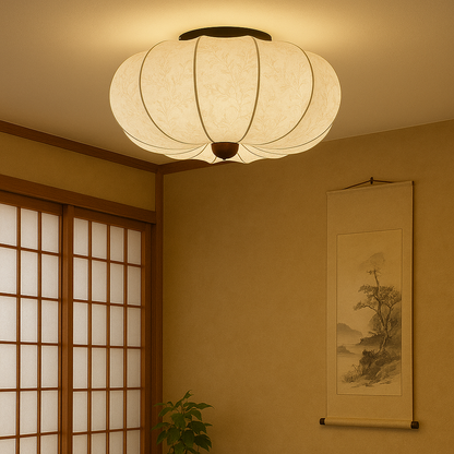 Plafonnier tambour en tissu blanc de 16 pouces, luminaire rond pour chambres, entrées et salles à manger, montage encastré profil bas