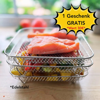 Stackable Air Fryer Racks Set of 3 with Heat-Resistant Tongs for Multi-Level Cooking Kitchen Accessory Round Square Rectangular Stainless St