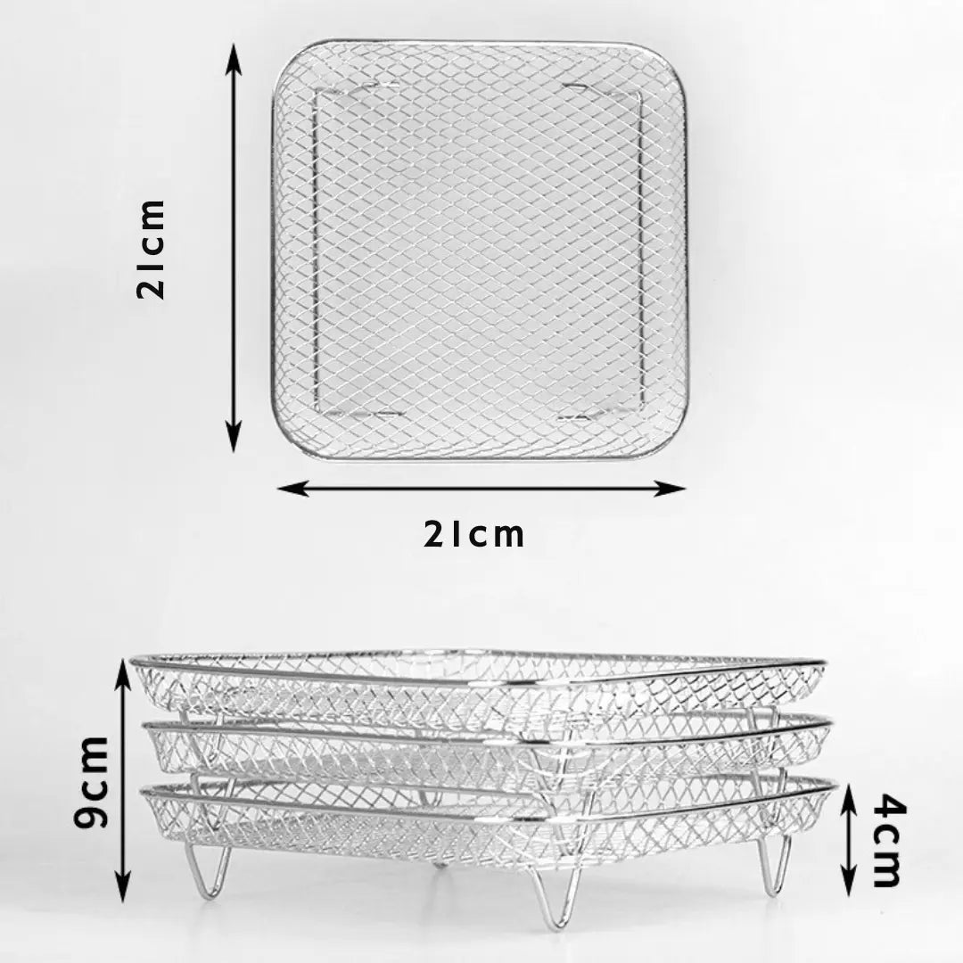 Stackable Air Fryer Racks Set of 3 with Heat-Resistant Tongs for Multi-Level Cooking Kitchen Accessory Round Square Rectangular Stainless St