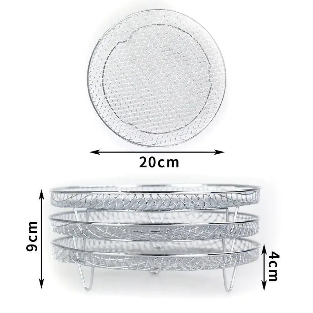 Stackable Air Fryer Racks Set of 3 with Heat-Resistant Tongs for Multi-Level Cooking Kitchen Accessory Round Square Rectangular Stainless St