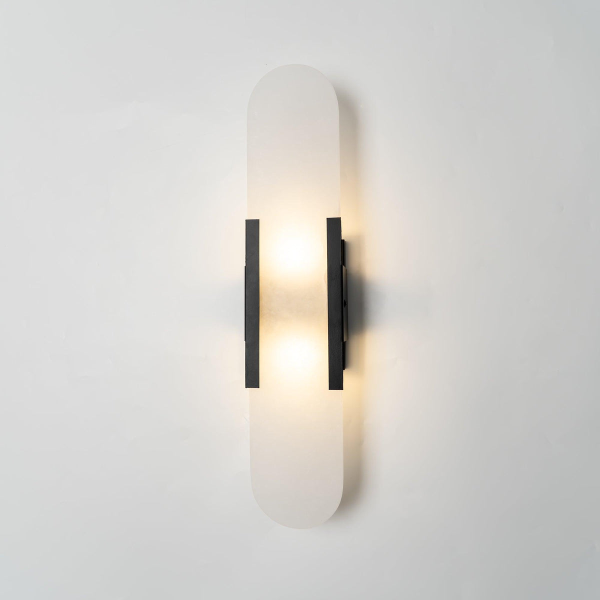 Handcrafted Alabaster Sconce with Brass Accent 14 in Wall Light for Bedroom Hallway Living Room Indoor Fixture G4 LED Modern Elongated Stone