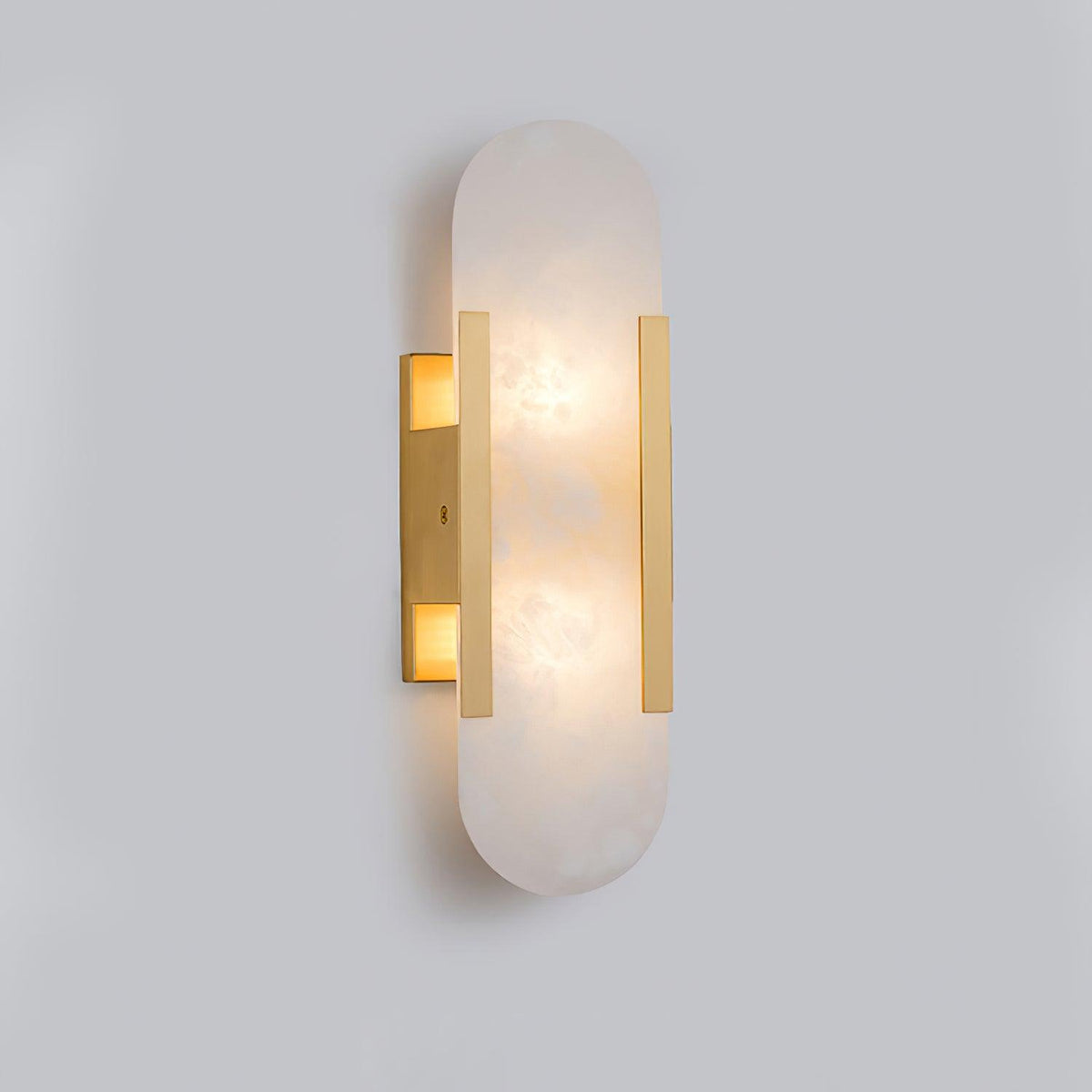 Handcrafted Alabaster Sconce with Brass Accent 14 in Wall Light for Bedroom Hallway Living Room Indoor Fixture G4 LED Modern Elongated Stone