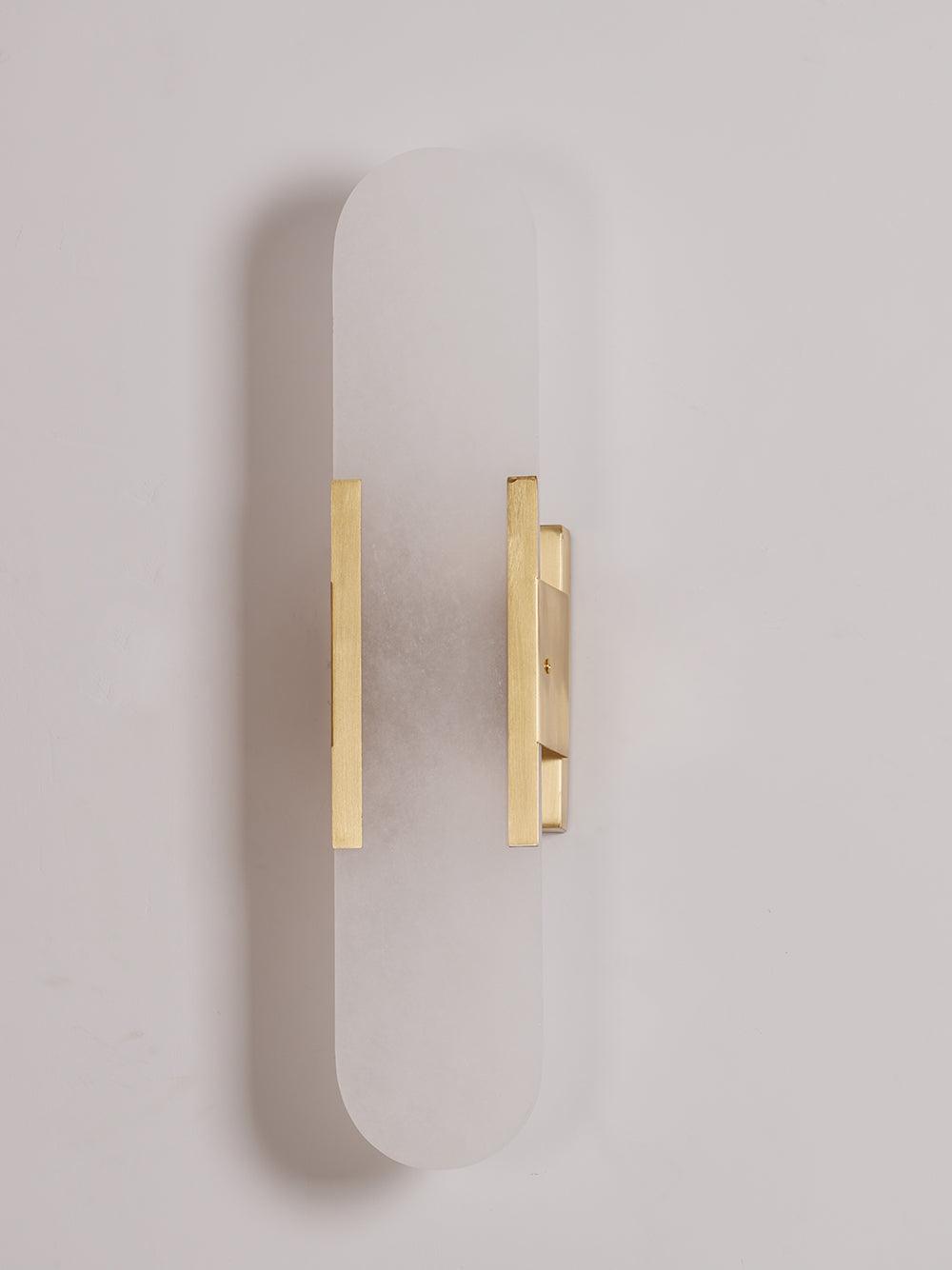 Handcrafted Alabaster Sconce with Brass Accent 14 in Wall Light for Bedroom Hallway Living Room Indoor Fixture G4 LED Modern Elongated Stone