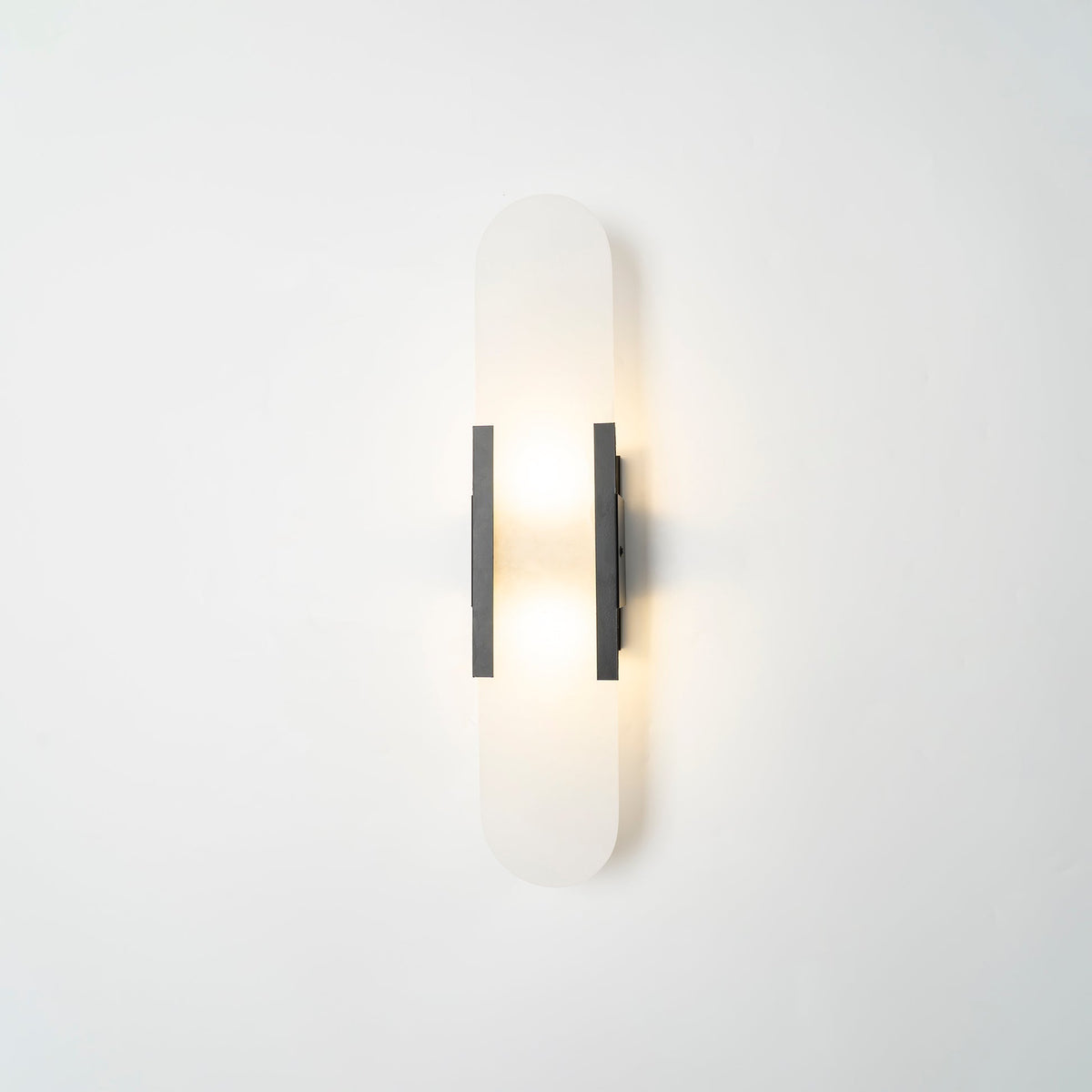 Handcrafted Alabaster Sconce with Brass Accent 14 in Wall Light for Bedroom Hallway Living Room Indoor Fixture G4 LED Modern Elongated Stone