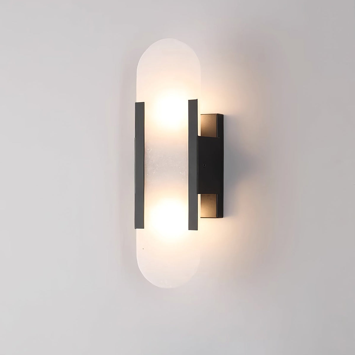 Handcrafted Alabaster Sconce with Brass Accent 14 in Wall Light for Bedroom Hallway Living Room Indoor Fixture G4 LED Modern Elongated Stone