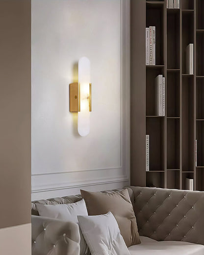 Handcrafted Alabaster Sconce with Brass Accent 14 in Wall Light for Bedroom Hallway Living Room Indoor Fixture G4 LED Modern Elongated Stone