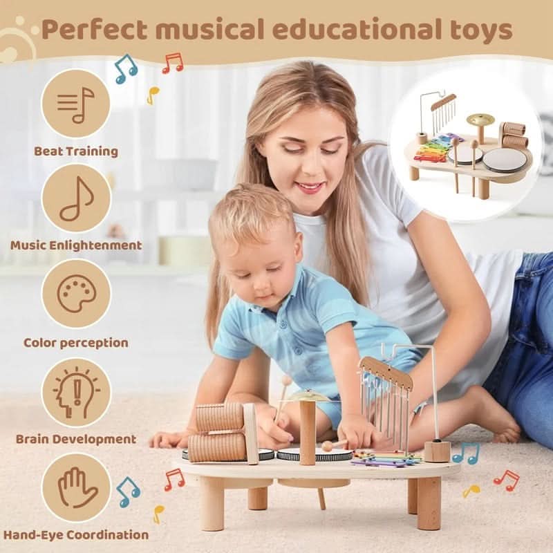 MELOPLAY – Wooden Musical Toy Set Kids Learning Instruments 8 Piece