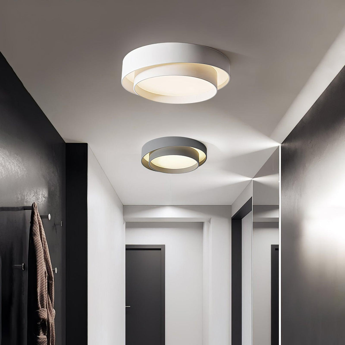 Flush Mount LED Ceiling Light Round Low-Profile Fixture Black White Gray 16 20 24 Inch Diameter for Bedroom Hall Kitchen Foyer