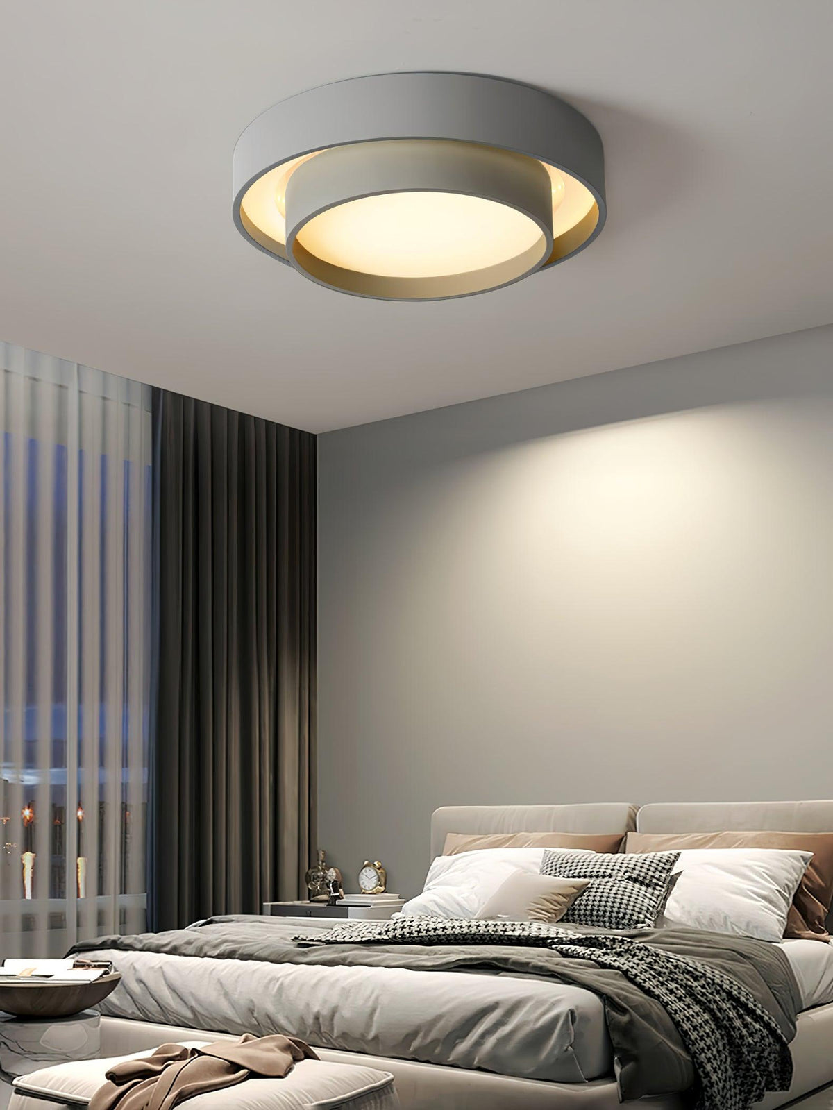Flush Mount LED Ceiling Light Round Low-Profile Fixture Black White Gray 16 20 24 Inch Diameter for Bedroom Hall Kitchen Foyer